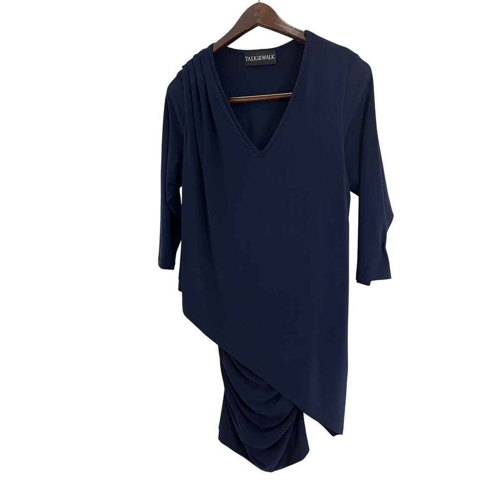 Talk of the Walk Tunic Top Womens Medium Navy Blue Excellent Asymmetrical Draped